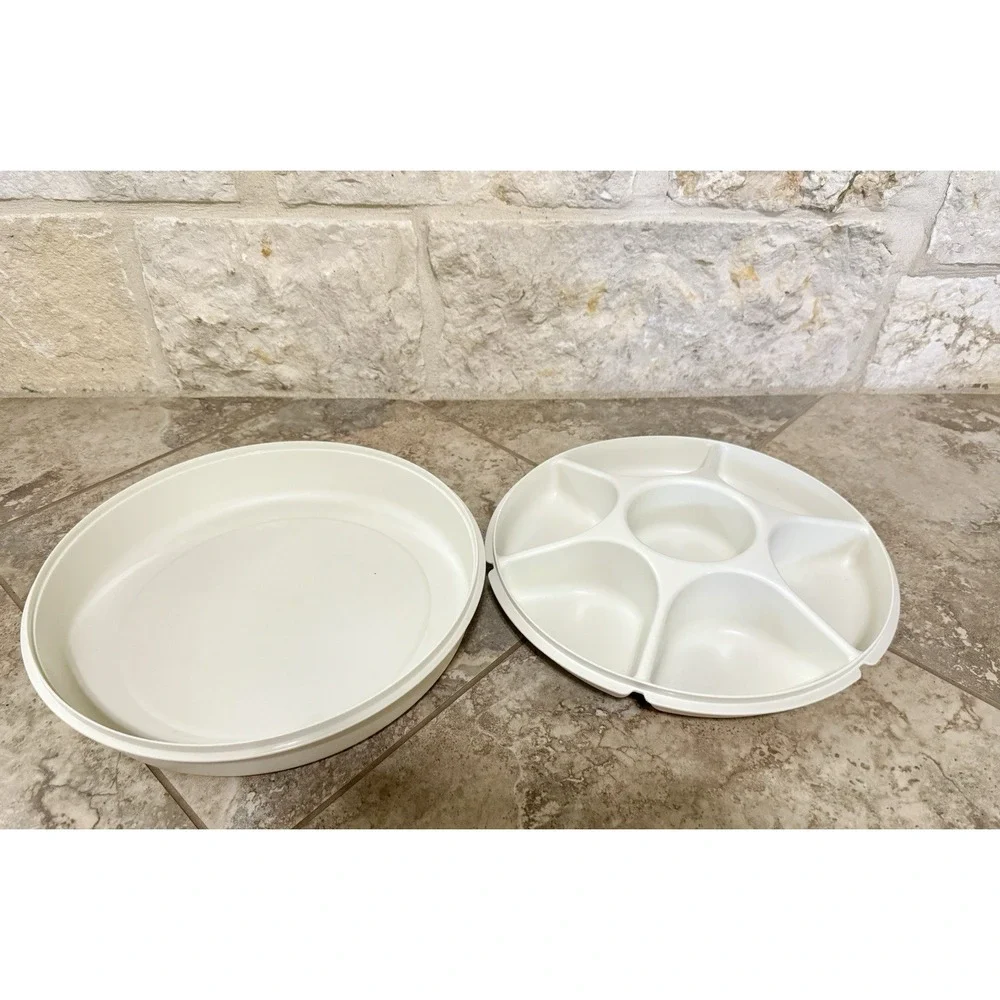 Vintage Divided Tupperware Veggie Fruit Chip Dip Serving Tray With Lid Large 14